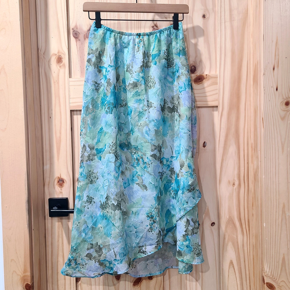 Floral Stretch Waist Textured Lined Tulip Skirt Fairy Cottagecore Whimsical 10P